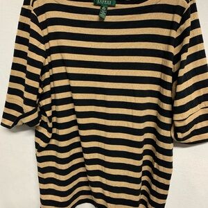 Lauren Ralph Lauren Black and Tan Striped Tee